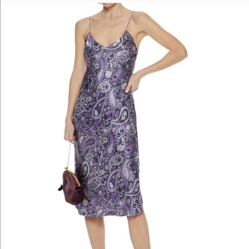 Nili Lotan Purple Paisley Midi Slip Dress